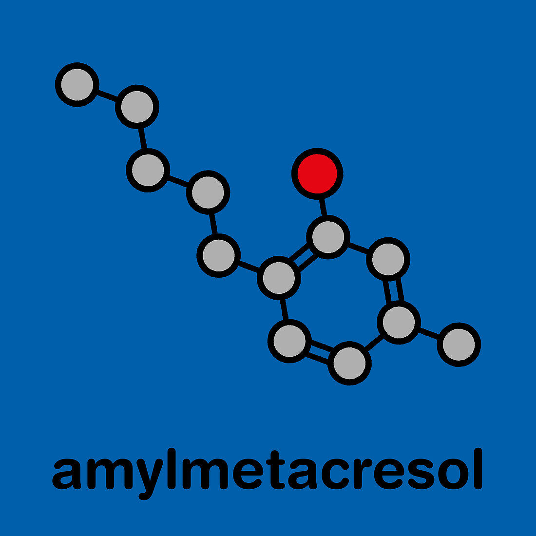 Amylmetacresol antiseptic drug molecule, illustration