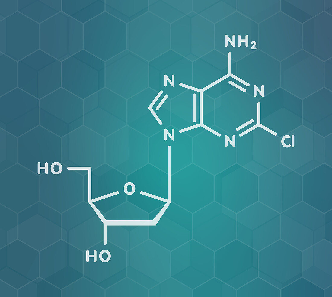 Cladribine cancer drug molecule, illustration
