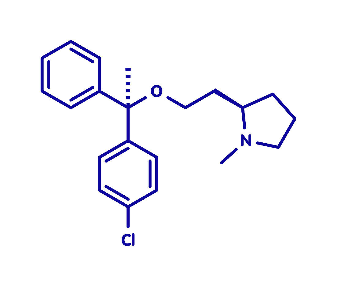 Clemastine antihistamine drug molecule, illustration
