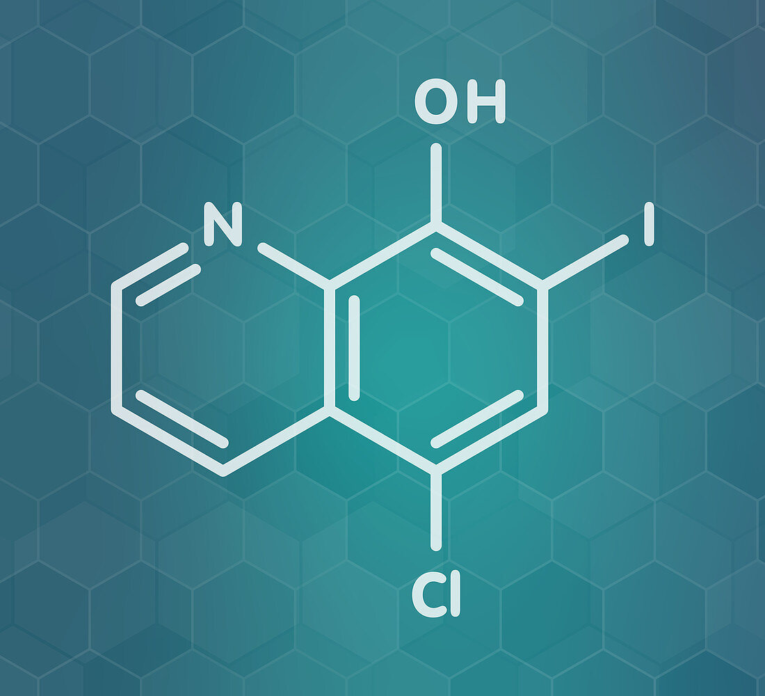 Clioquinol drug molecule, illustration