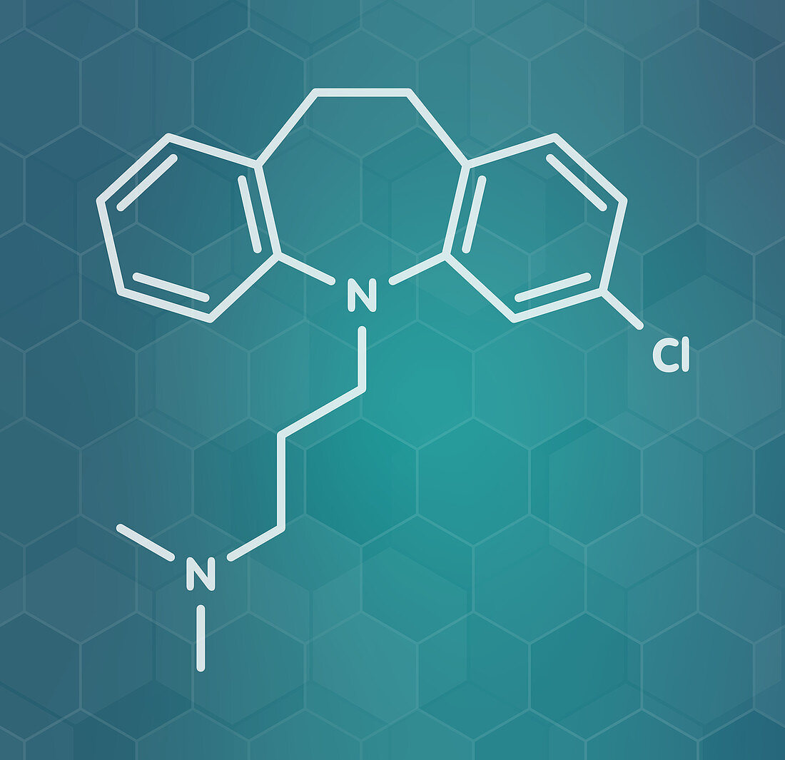 Clomipramine tricyclic antidepressant drug molecule