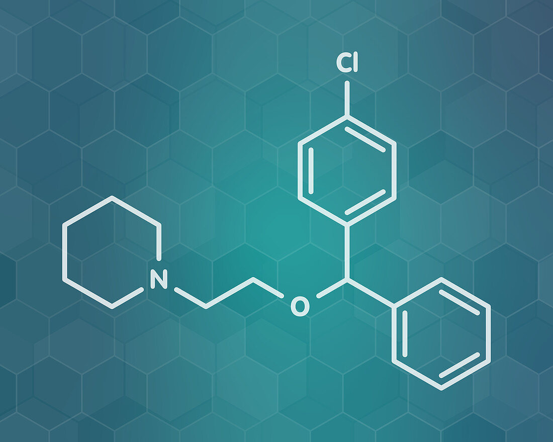 Cloperastine cough suppressant drug molecule, illustration