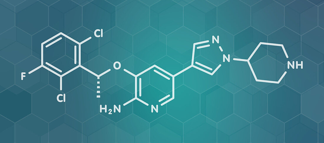 Crizotinib anti-cancer drug molecule, illustration