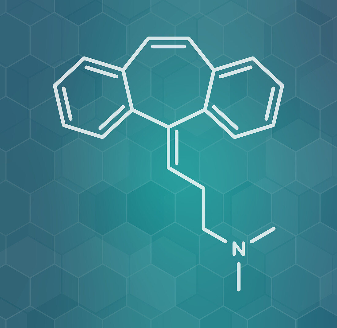 Cyclobenzaprine muscle spasm drug molecule, illustration