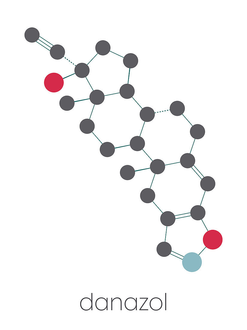 Danazol endometriosis drug molecule, illustration