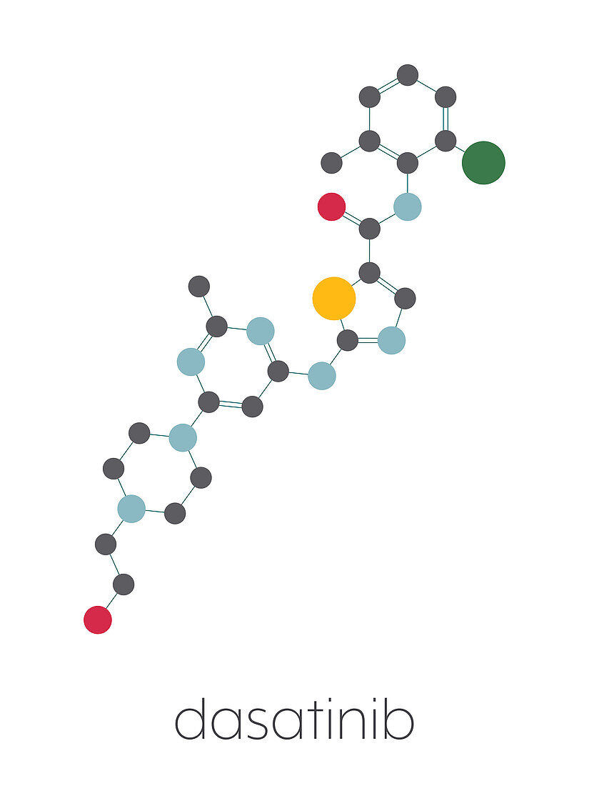 Dasatinib cancer drug molecule, illustration