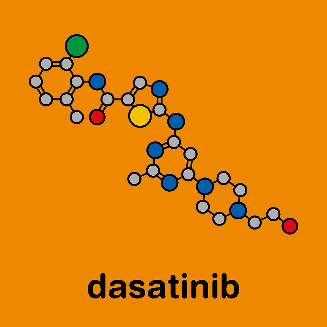 Dasatinib cancer drug molecule, illustration