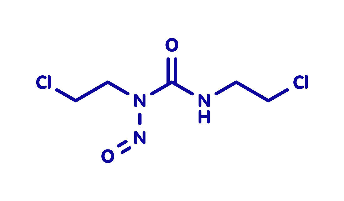 Carmustine cancer drug molecule, illustration