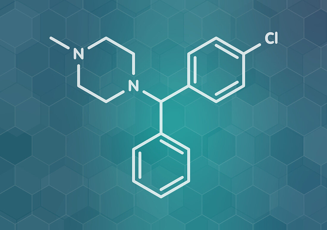 Chlorcyclizine antihistamine drug molecule, illustration