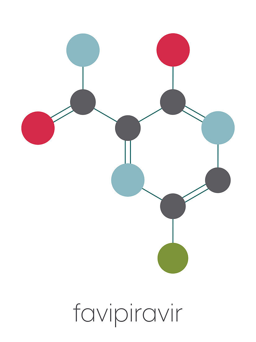 Favipiravir antiviral drug molecule, illustration
