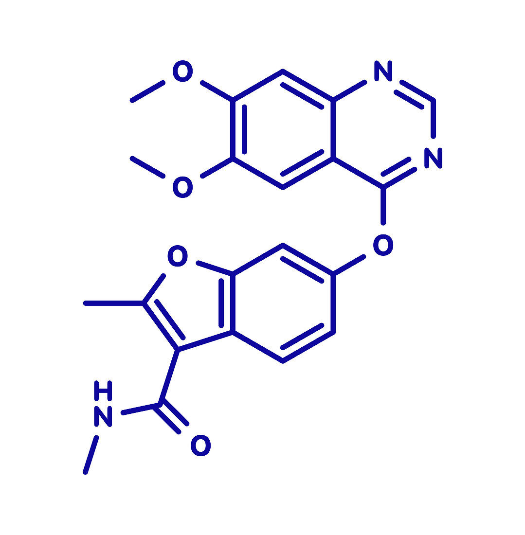 Fruquintinib cancer drug molecule, illustration