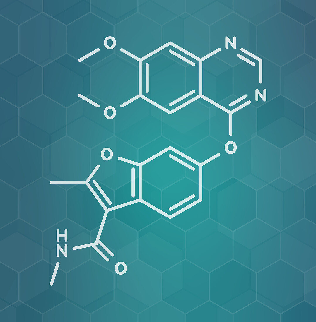 Fruquintinib cancer drug molecule, illustration