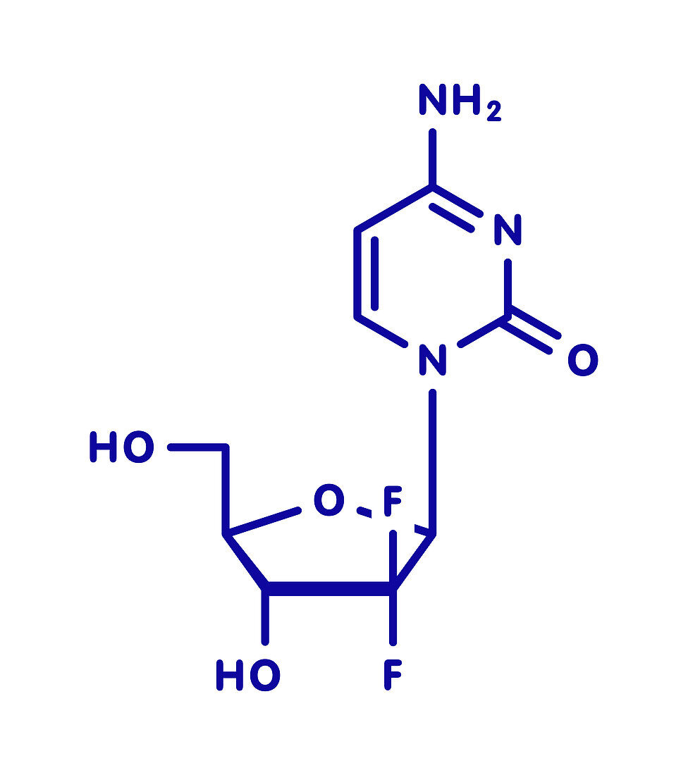 Gemcitabine cancer drug molecule, illustration