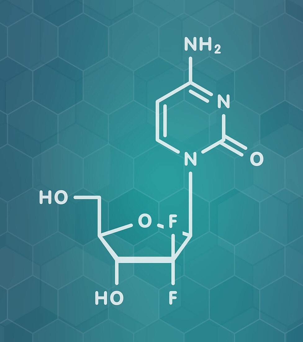 Gemcitabine cancer drug molecule, illustration