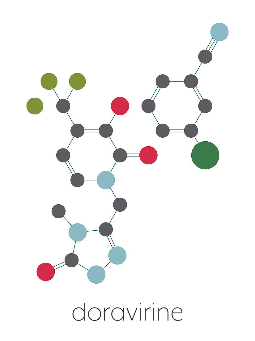 Doravirine HIV drug molecule, illustration