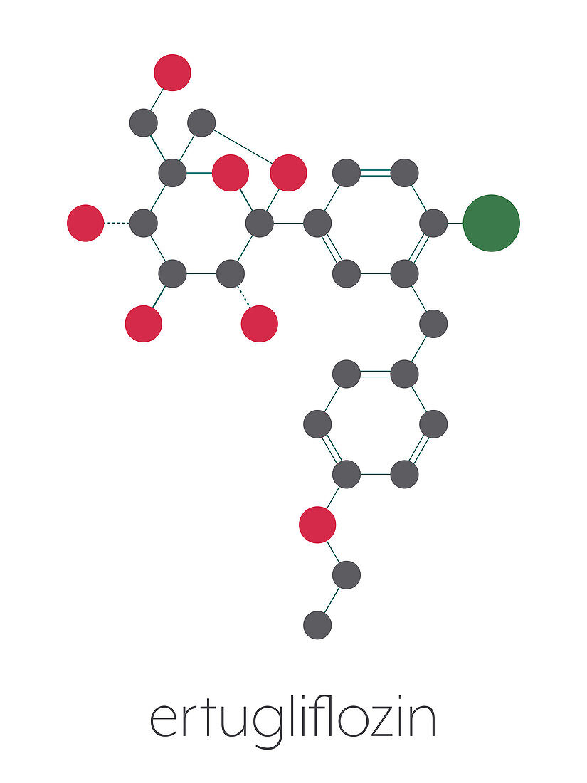 Ertugliflozin diabetes drug molecule, illustration