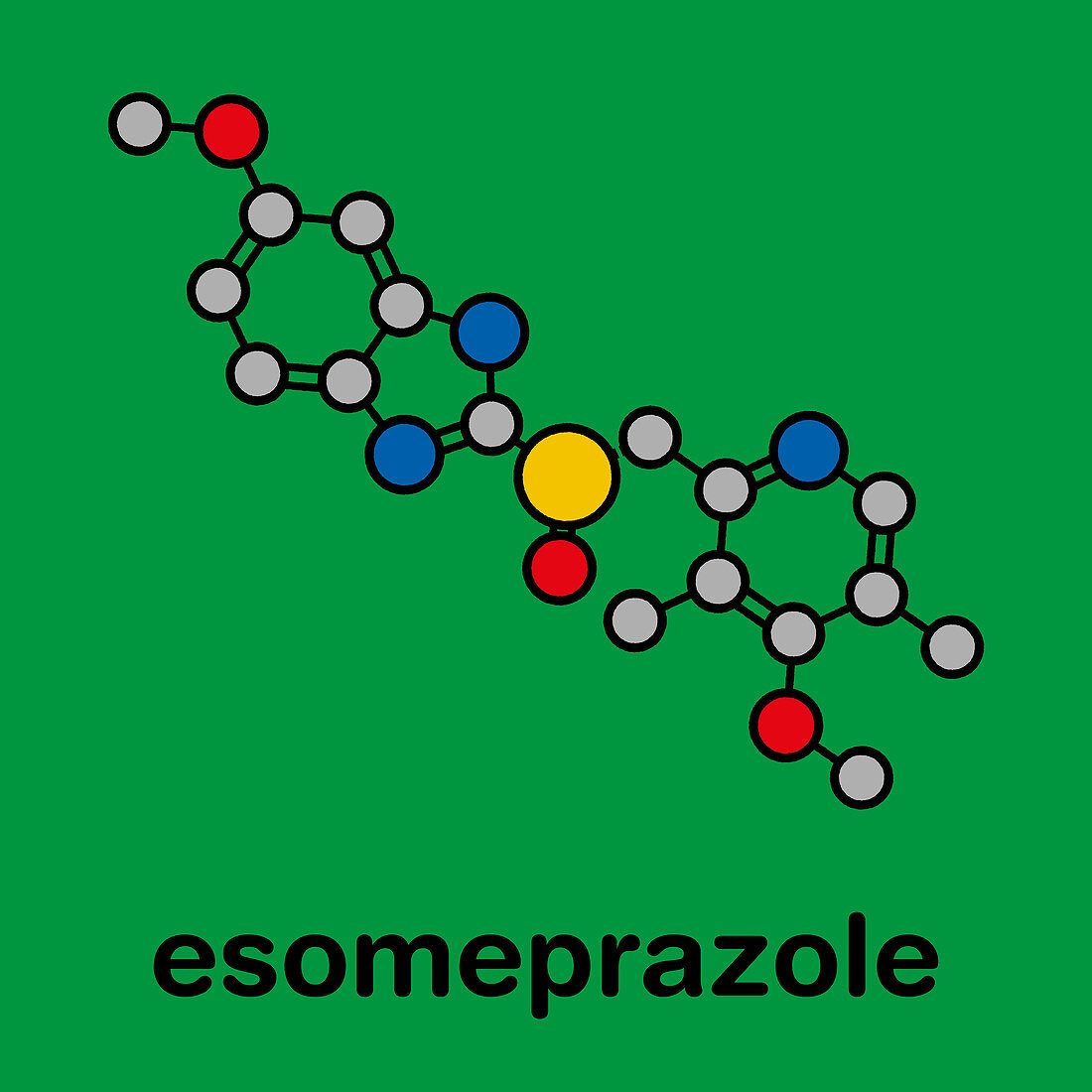 Esomeprazole peptic ulcer drug molecule, illustration