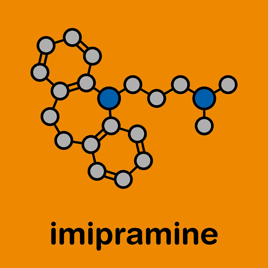 Imipramine antidepressant drug molecule, illustration