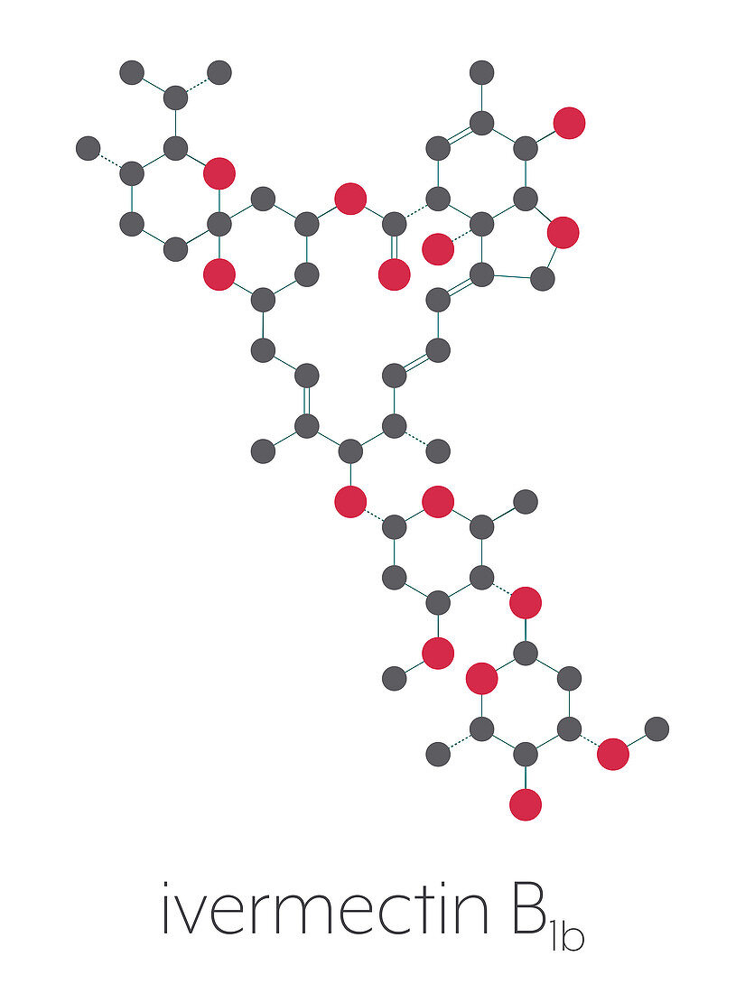 Ivermectin antiparasitic drug molecule, illustration