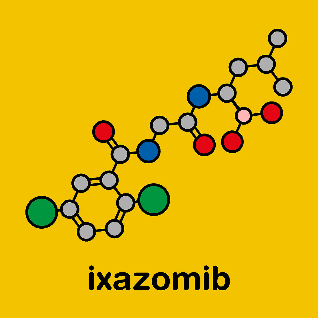 Ixazomib multiple myeloma drug molecule, illustration