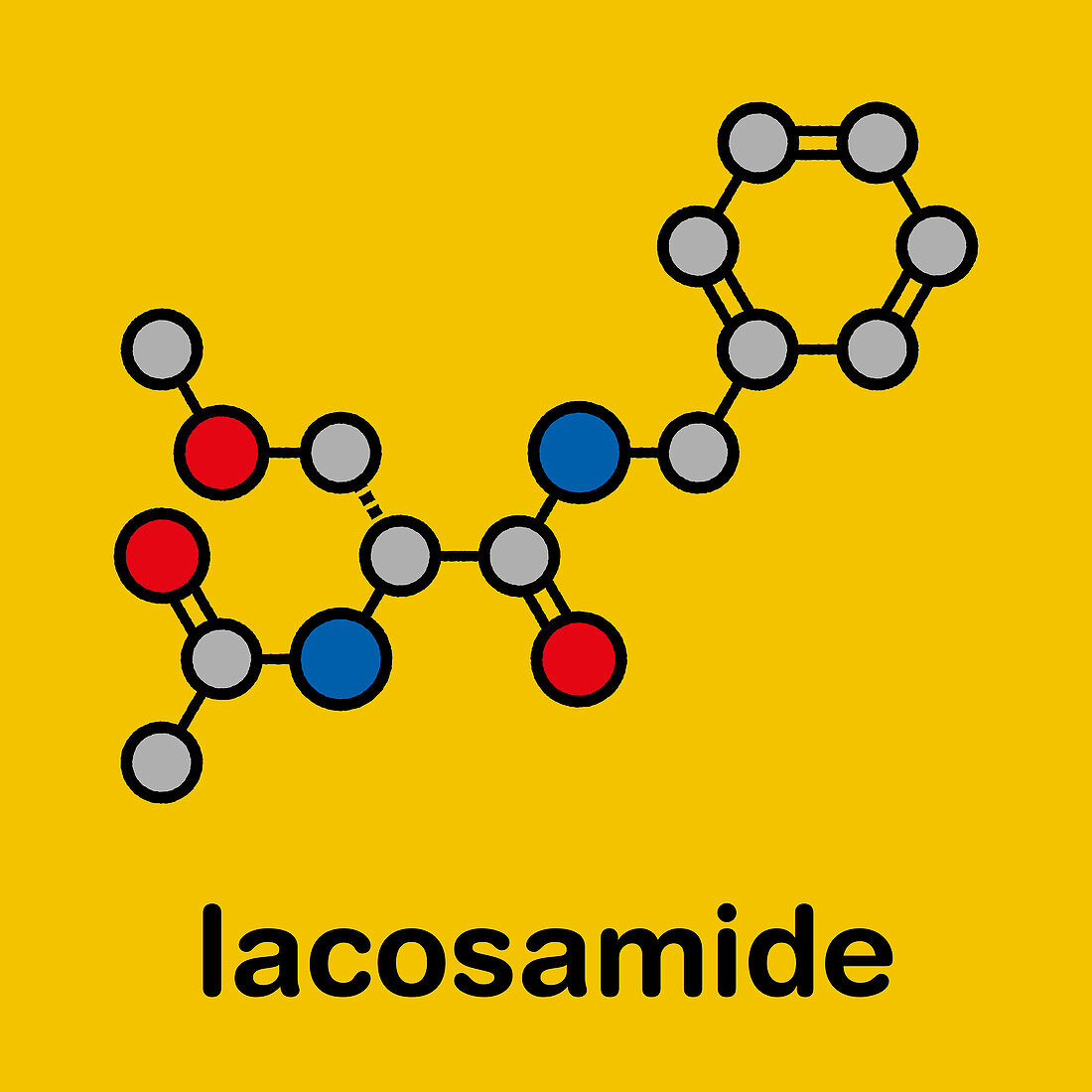 Lacosamide anticonvulsant drug molecule, illustration