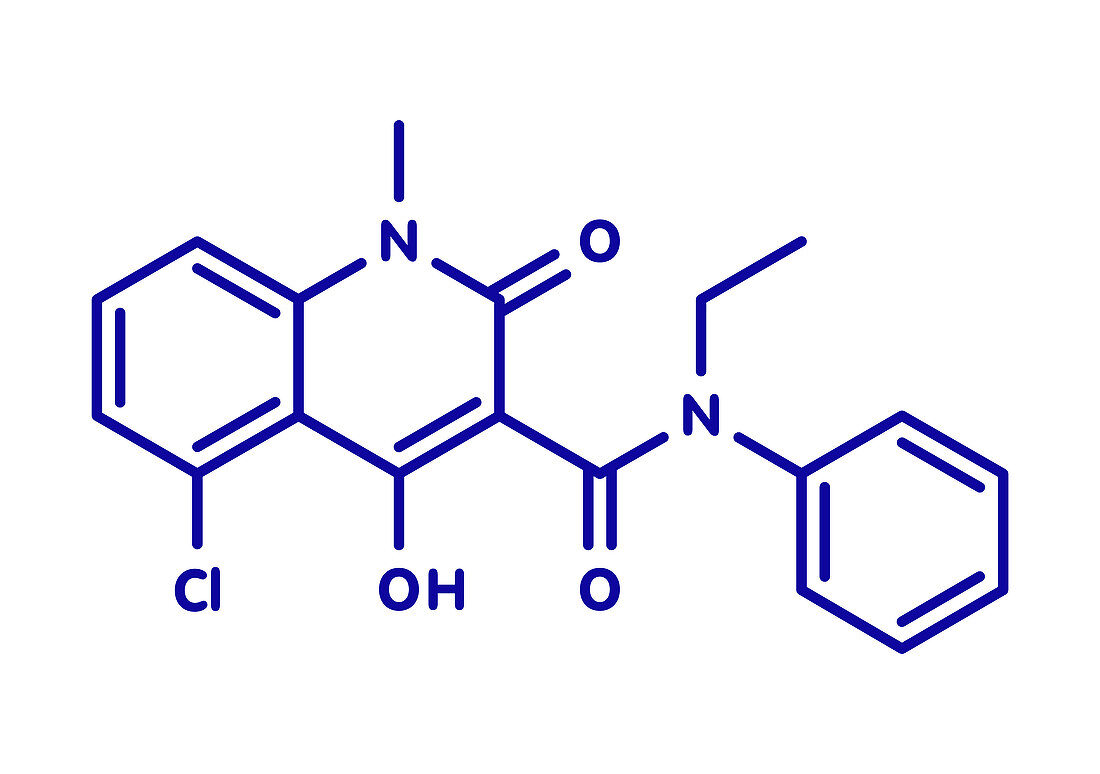 Laquinimod multiple sclerosis drug molecule, illustration