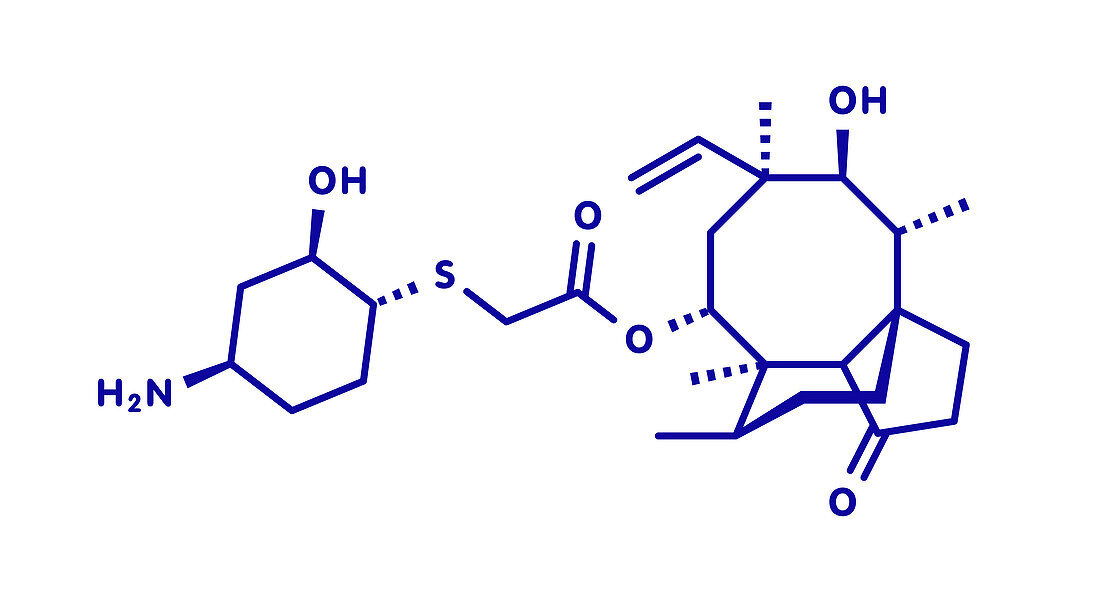 Lefamulin antibiotic drug molecule, illustration