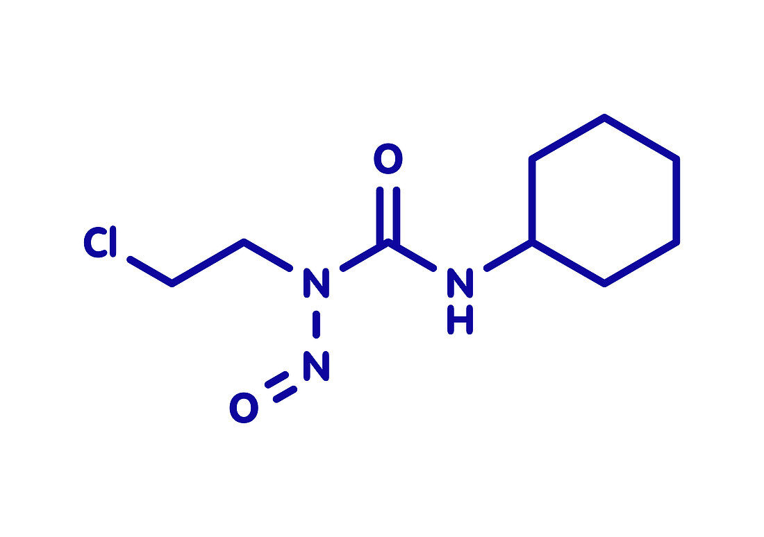 Lomustine brain cancer drug molecule, illustration