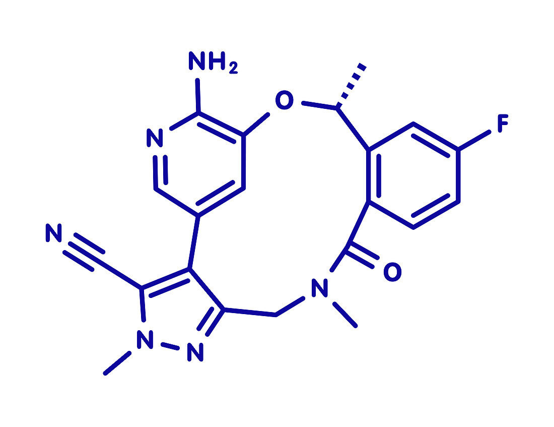 Lorlatinib cancer drug molecule, illustration