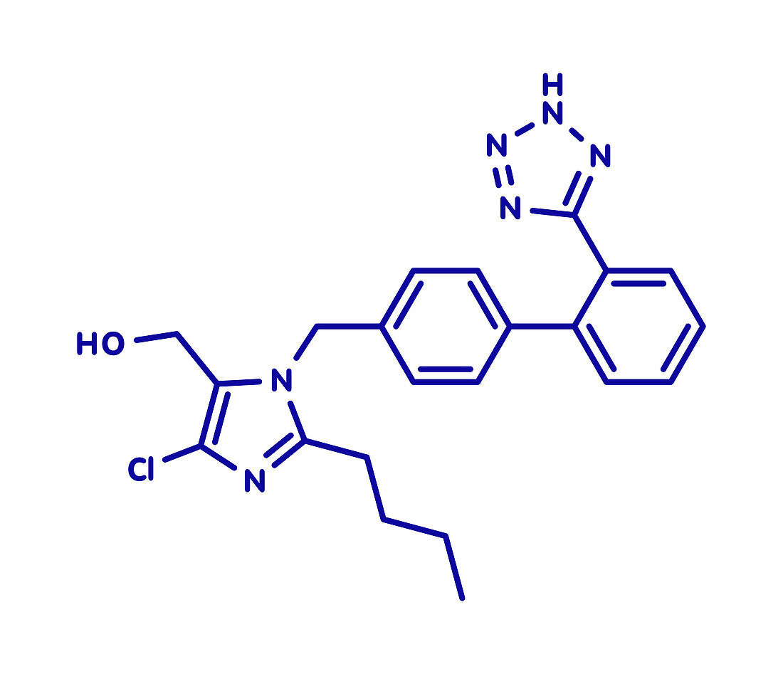 Losartan hypertension drug molecule, illustration