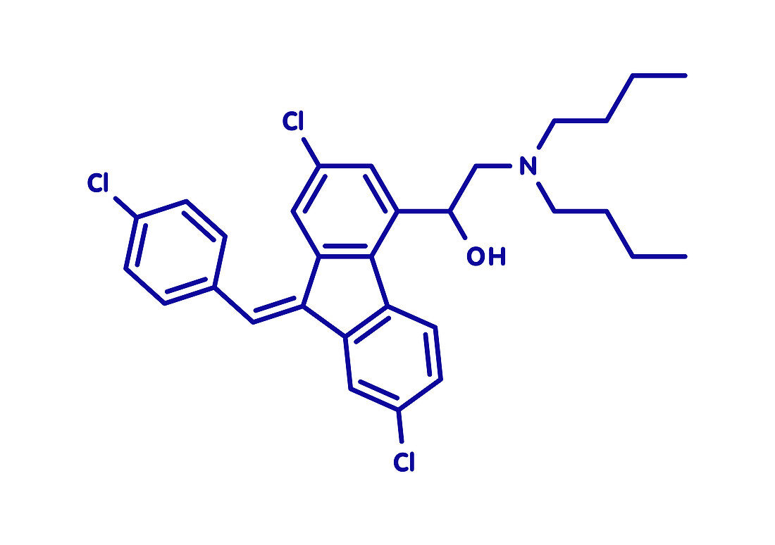 Lumefantrine antimalarial drug molecule, illustration