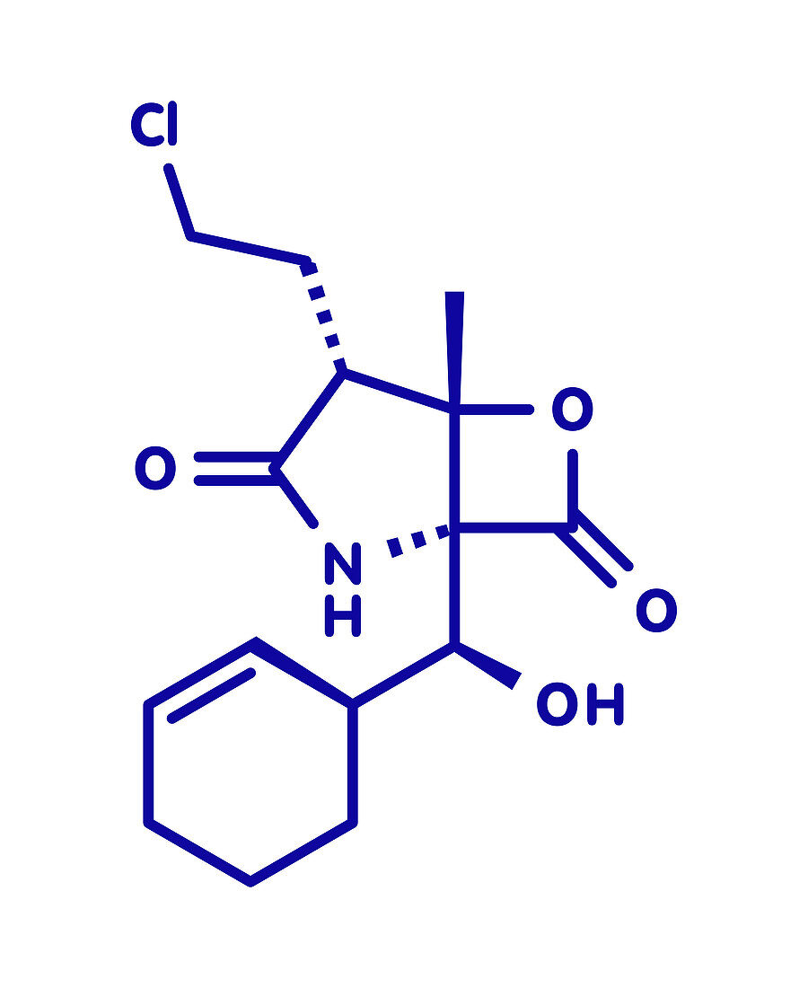 Marizomib cancer drug molecule, illustration