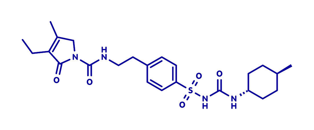 Glimepiride diabetes drug molecule, illustration