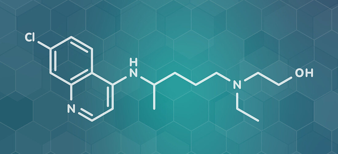 Hydroxychloroquine malaria drug molecule, illustration