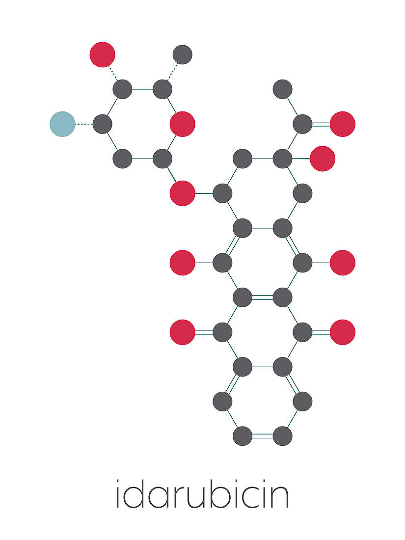 Idarubicin cancer drug molecule, illustration