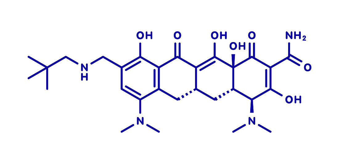 Omadacycline antibiotic drug molecule, illustration