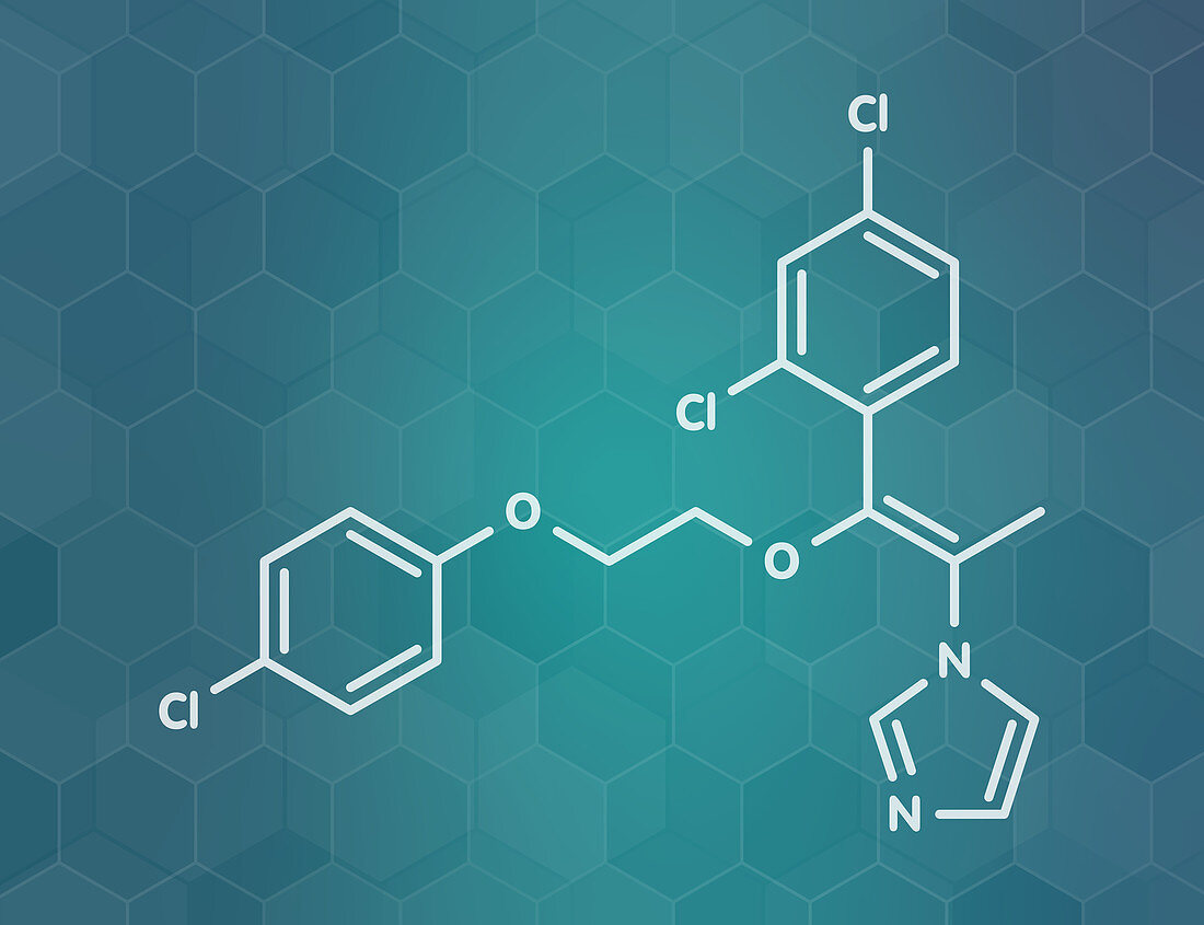Omoconazole antifungal drug molecule, illustration