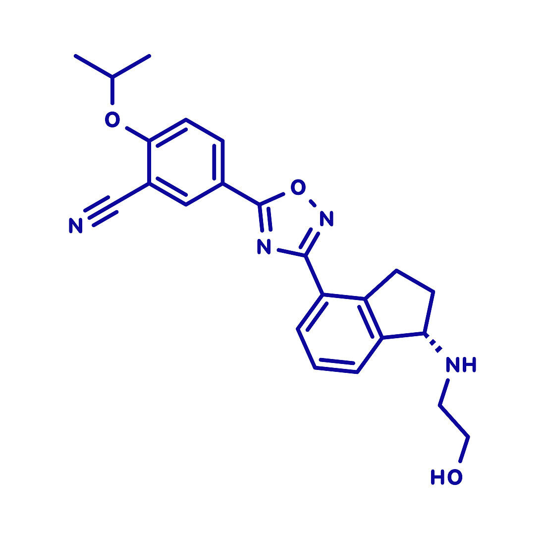 Ozanimod anti-inflammatory drug molecule, illustration