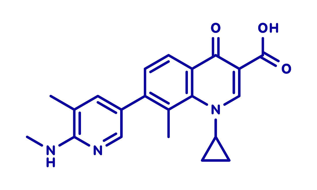 Ozenoxacin antibiotic drug molecule, illustration