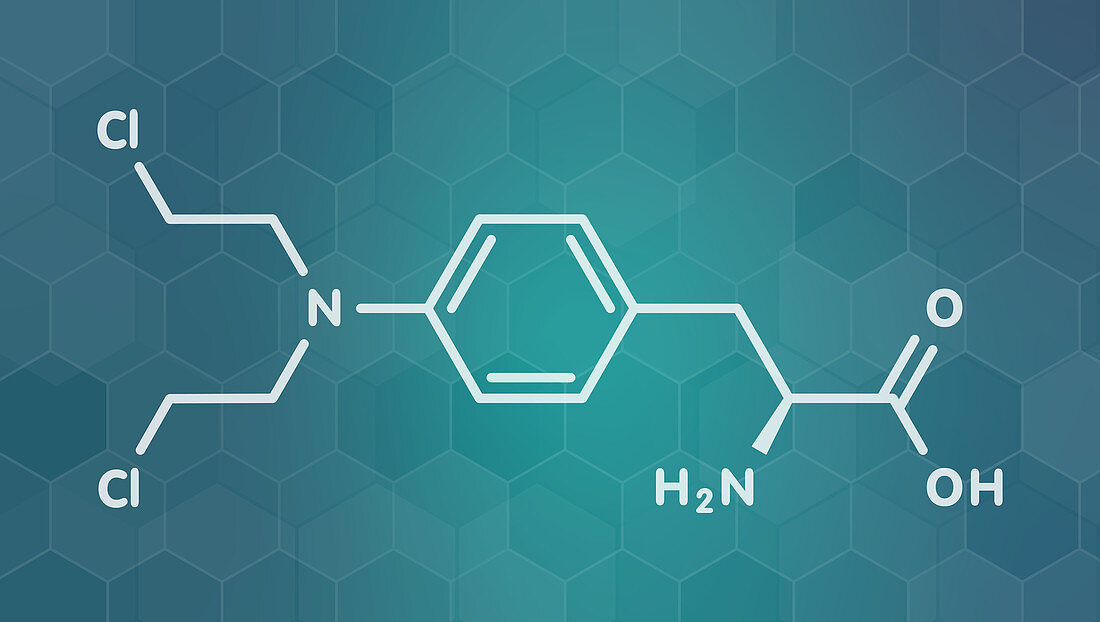 Melphalan cancer drug molecule, illustration