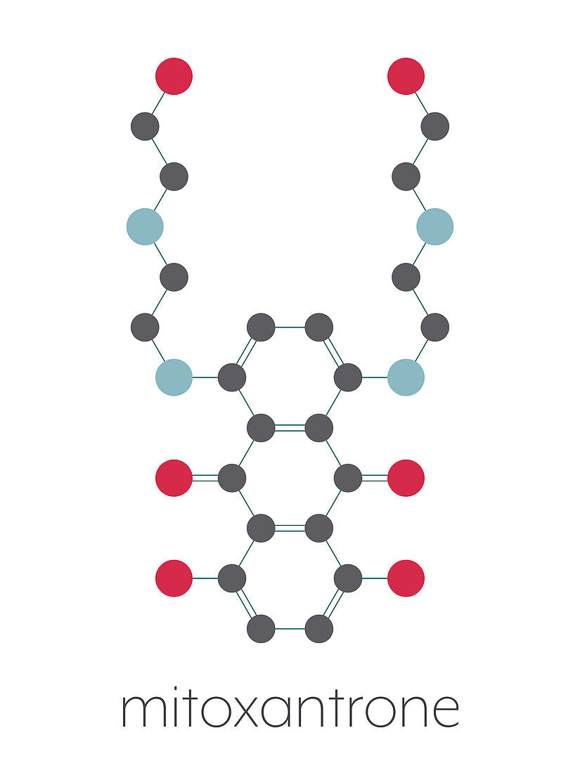 Mitoxantrone cancer drug molecule, illustration