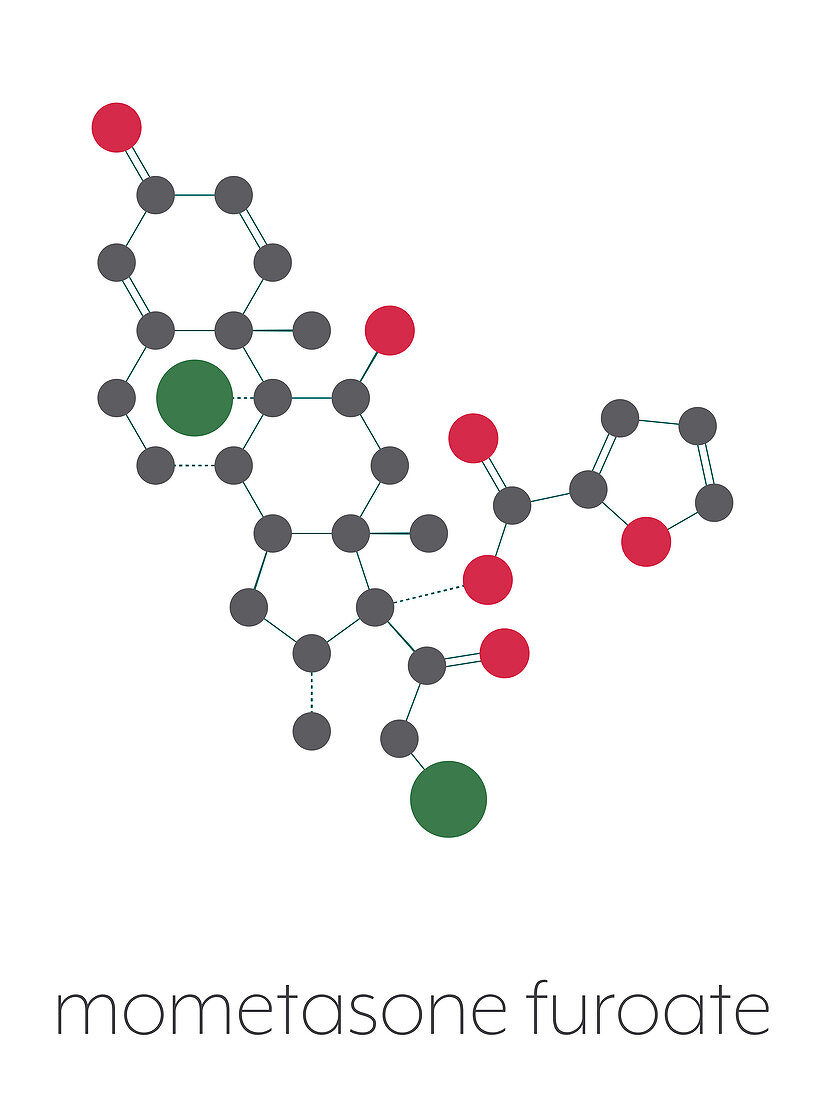 Mometasone furoate steroid drug molecule, illustration