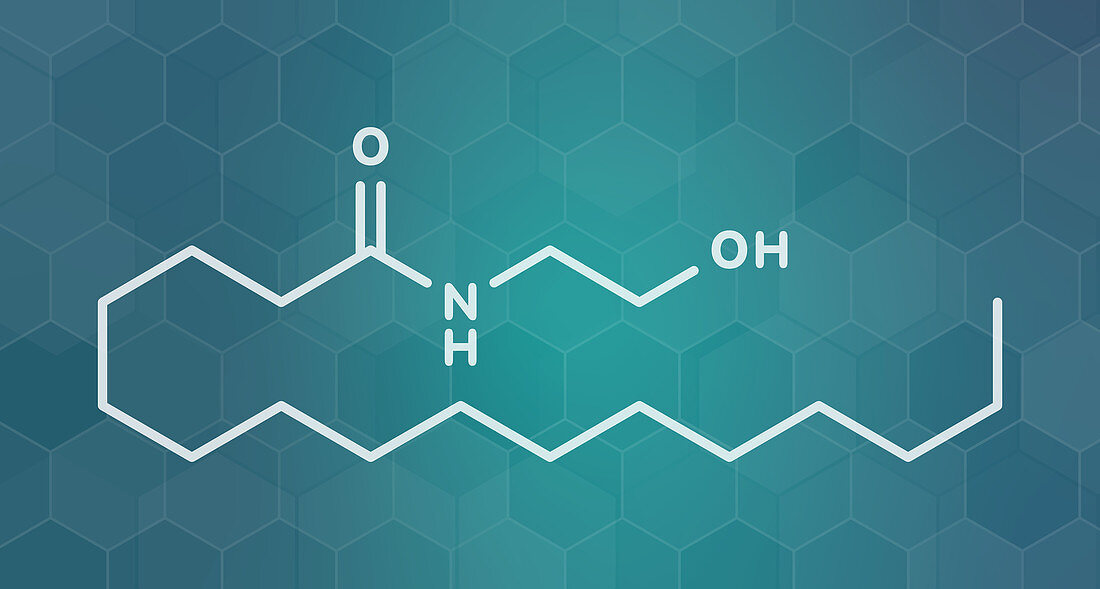 Palmitoylethanolamide drug molecule, illustration
