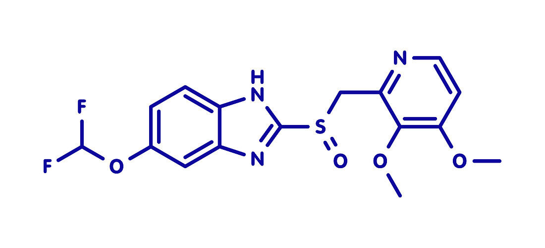 Pantoprazole gastric ulcer drug molecule, illustration