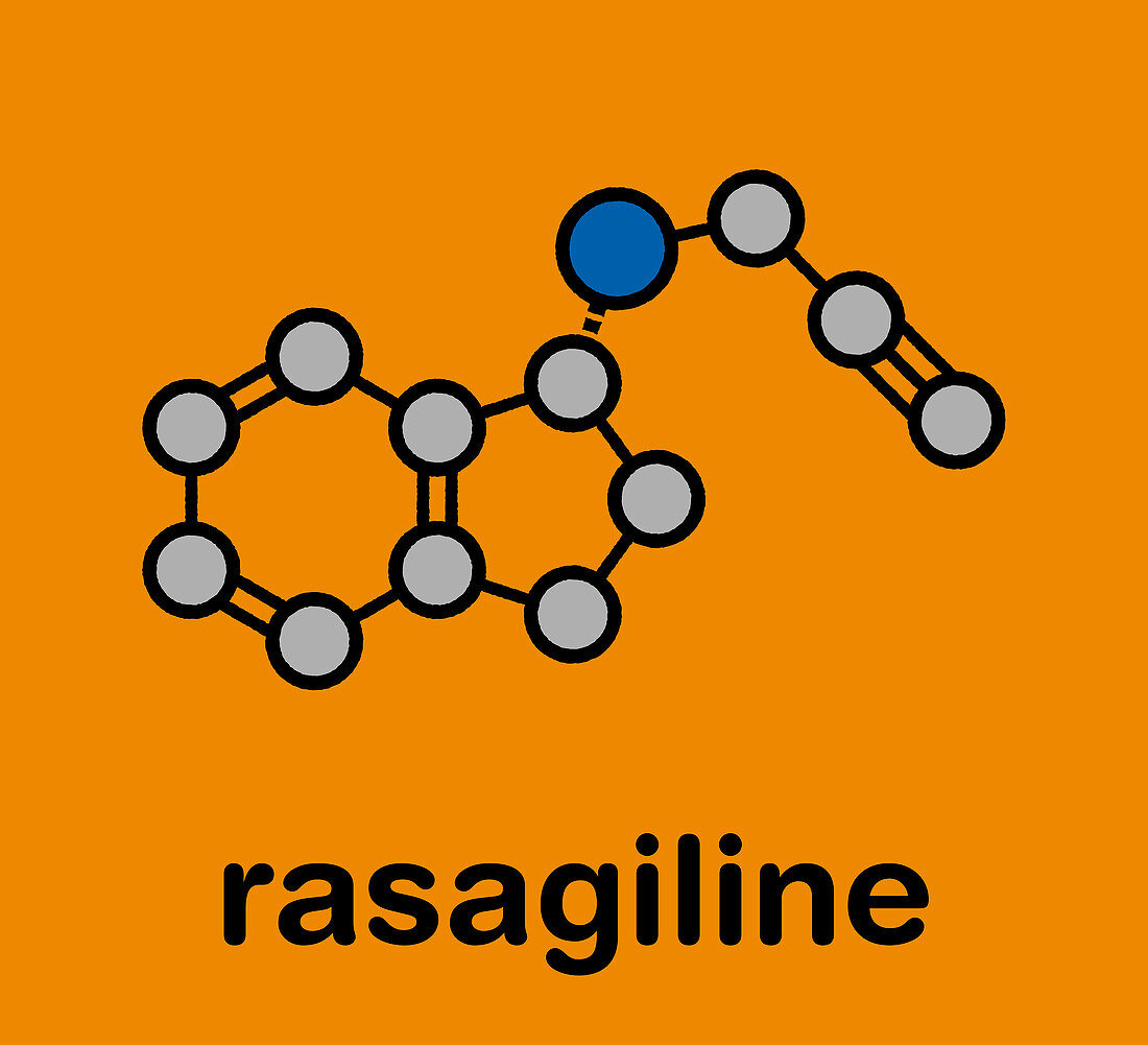 Rasagiline Parkinson's disease drug molecule, illustration