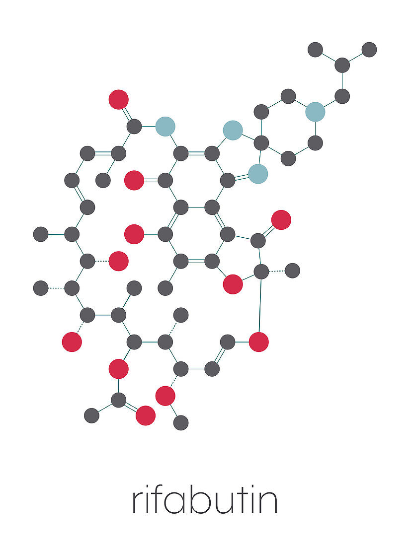 Rifabutin tuberculosis drug molecule, illustration