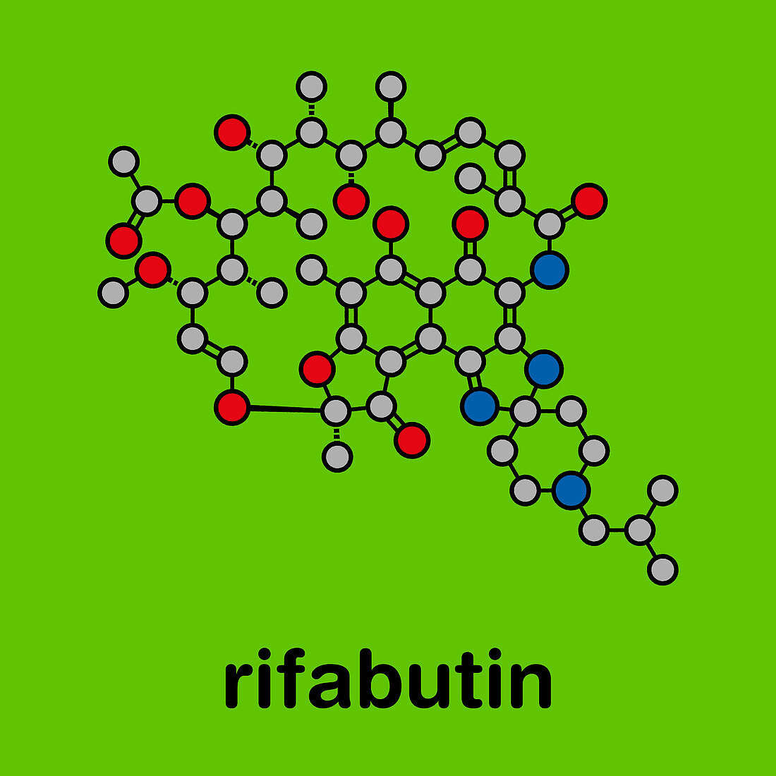 Rifabutin tuberculosis drug molecule, illustration