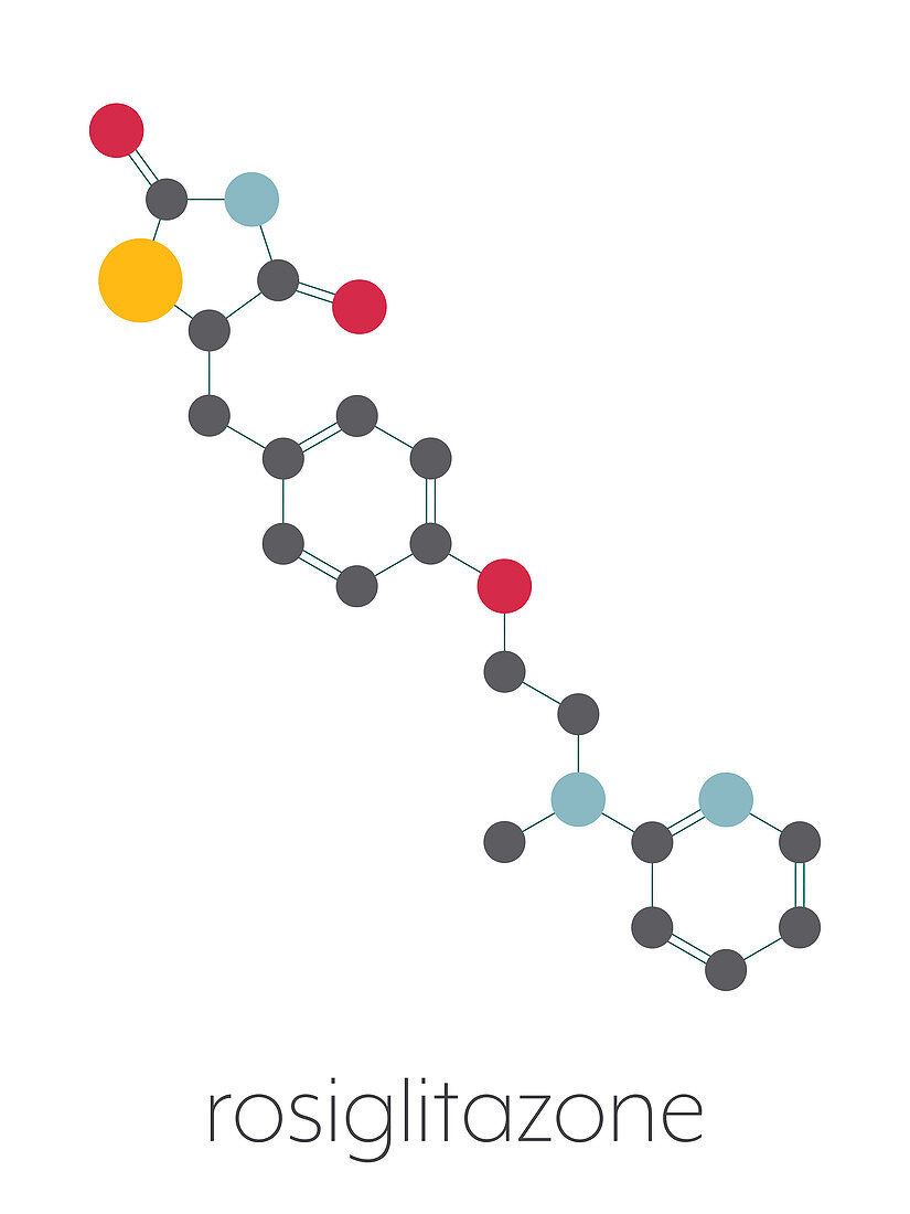 Rosiglitazone diabetes drug molecule, illustration