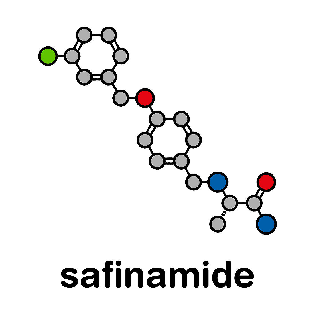 Safinamide Parkinsons disease drug molecule, illustration