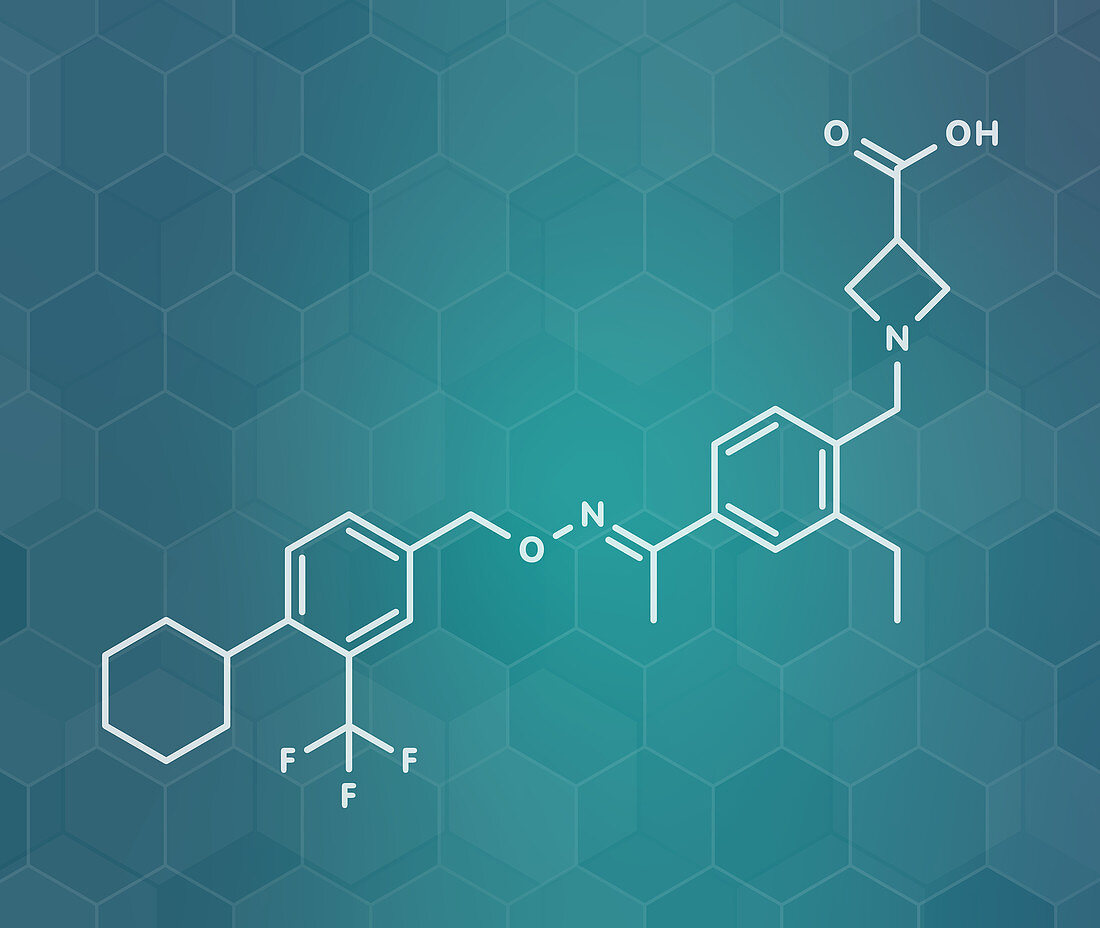 Siponimod anti-inflammatory drug molecule, illustration